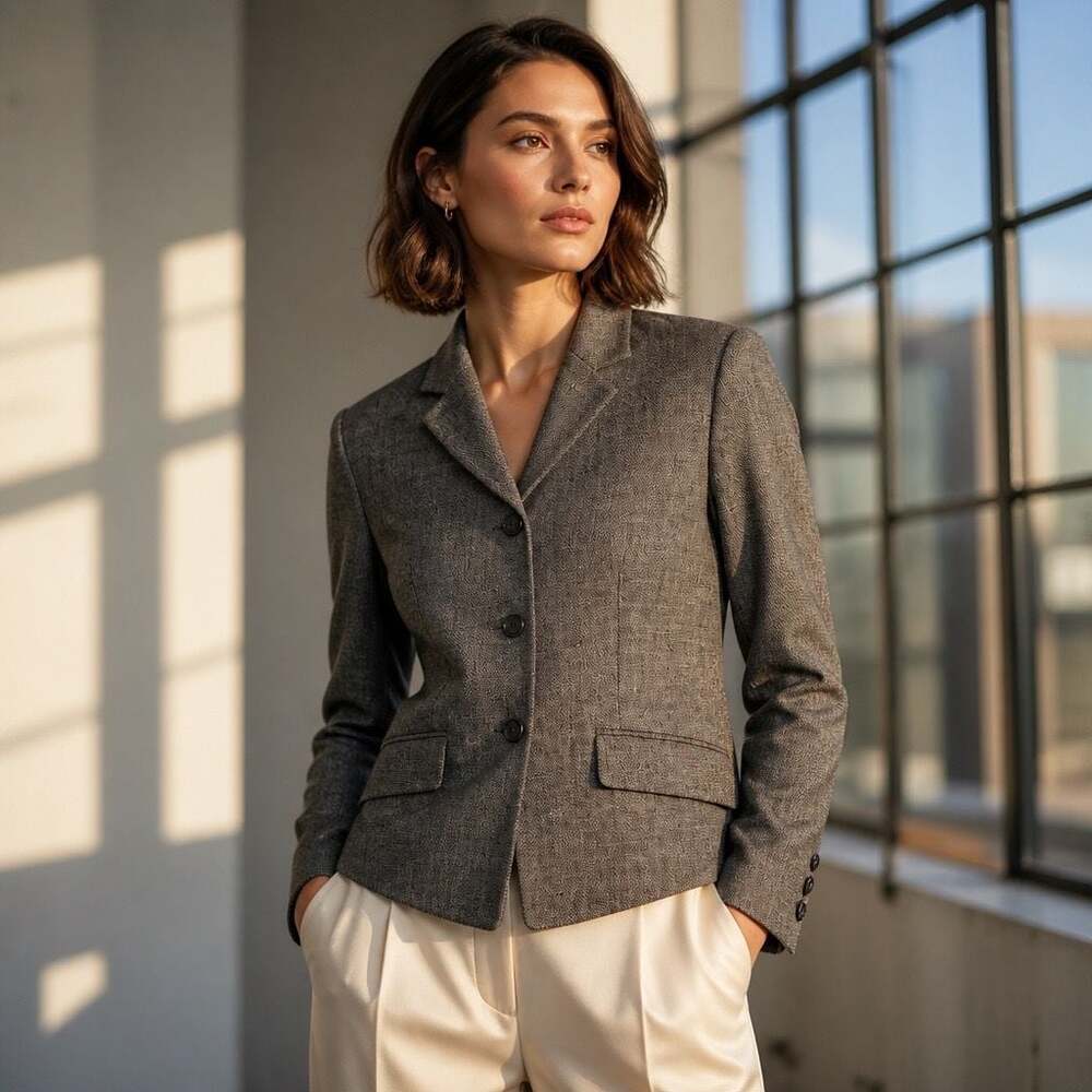 Elliott Lauren Women's 100% Wool Grey Textured Blazer Jacket Size 12